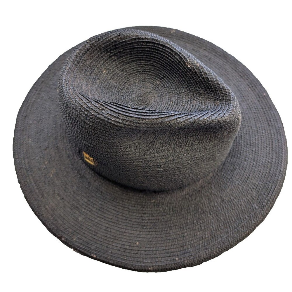 B.M. Franklin & Co Handwoven Ember Smoke Straw Fedora Hat Wide Brim Handmade M/L